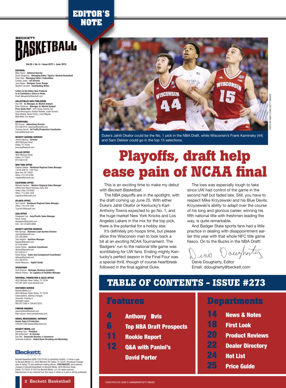 Beckett Basketball Magazine Preview Pages
