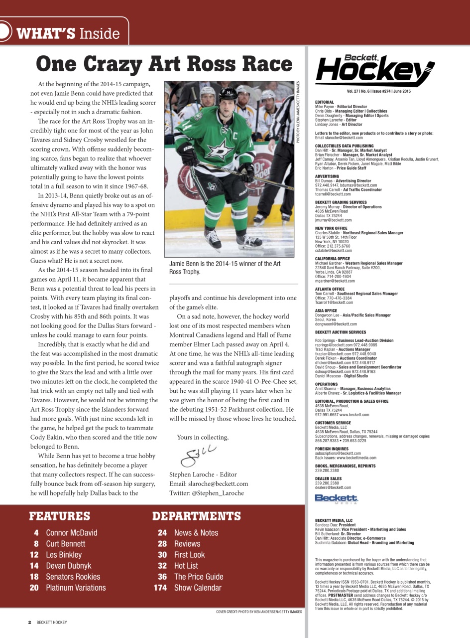 Beckett Hockey Magazine Preview Pages