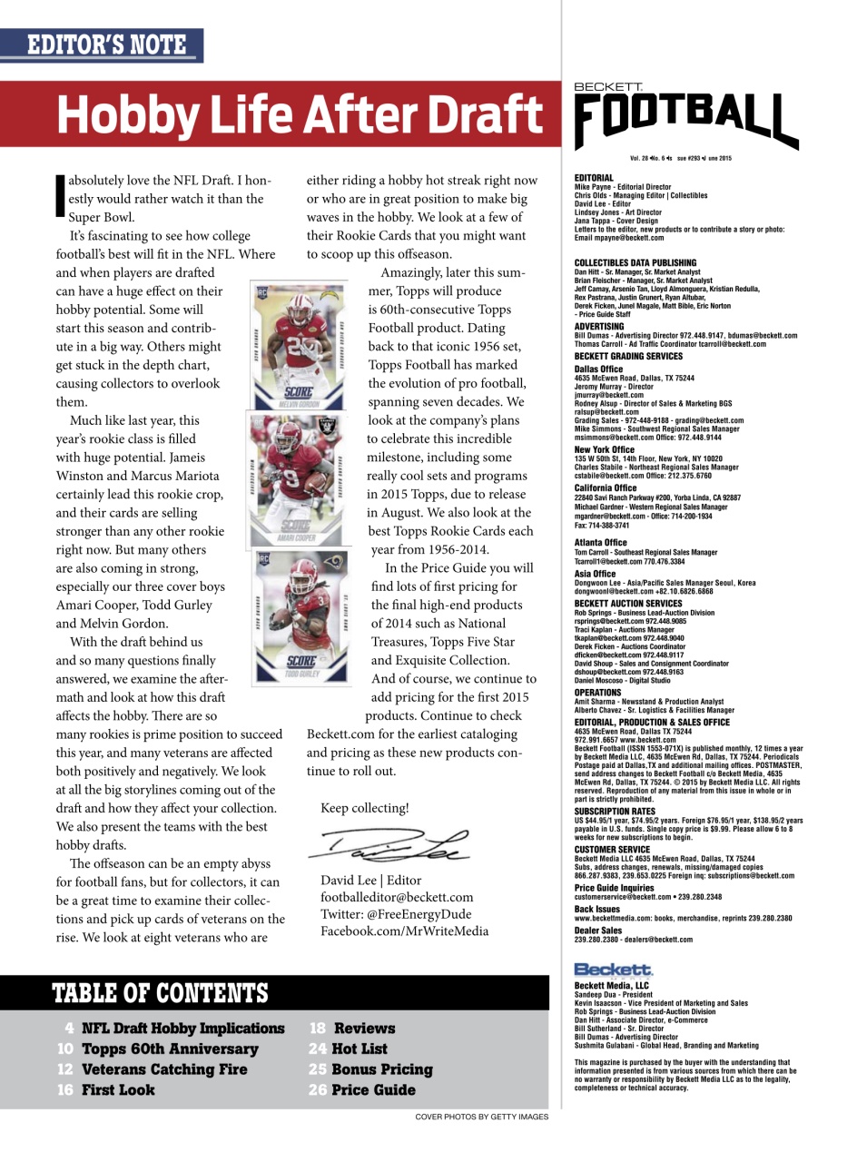 Beckett Football Magazine Preview Pages