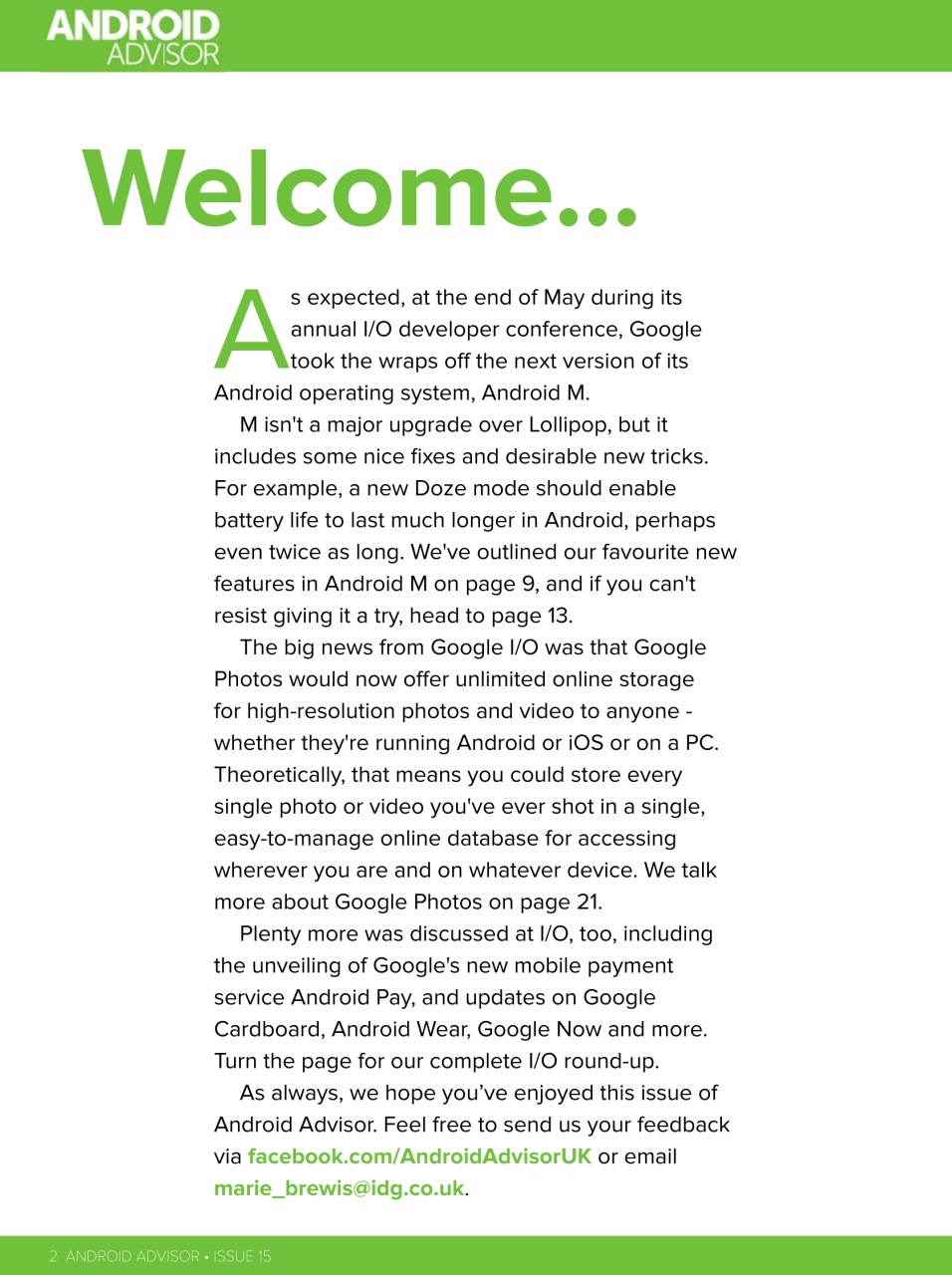 Android Advisor Preview Pages
