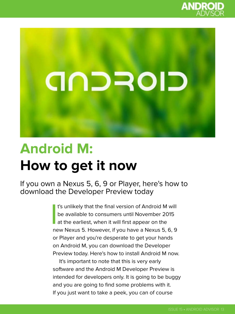 Android Advisor Preview Pages