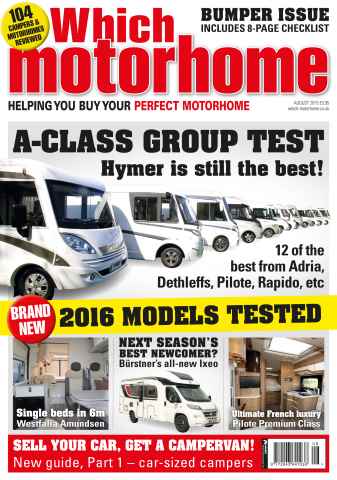 What Motorhome magazine issue A-class mega test issue - August 2015