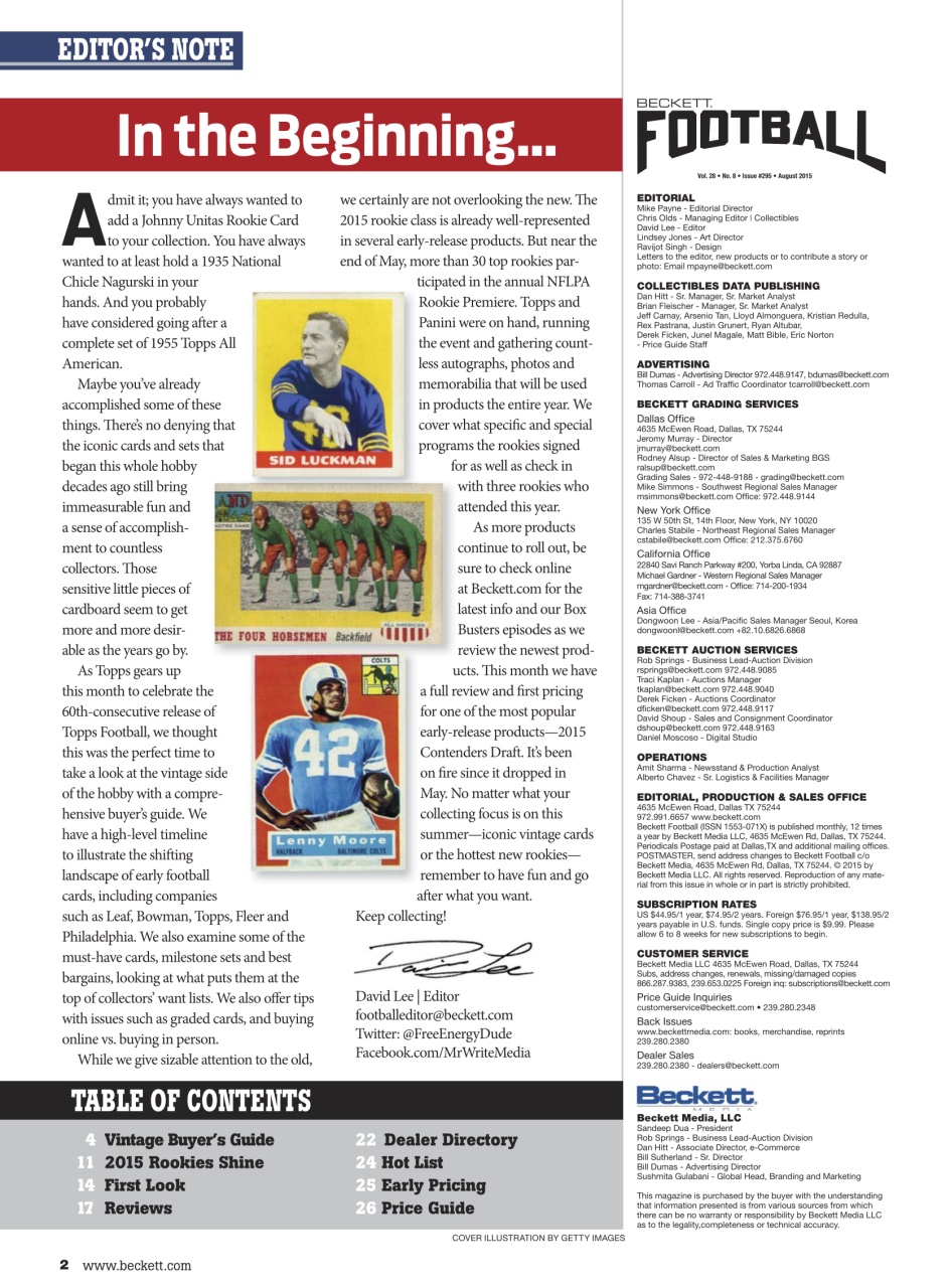 Beckett Football Magazine Preview Pages