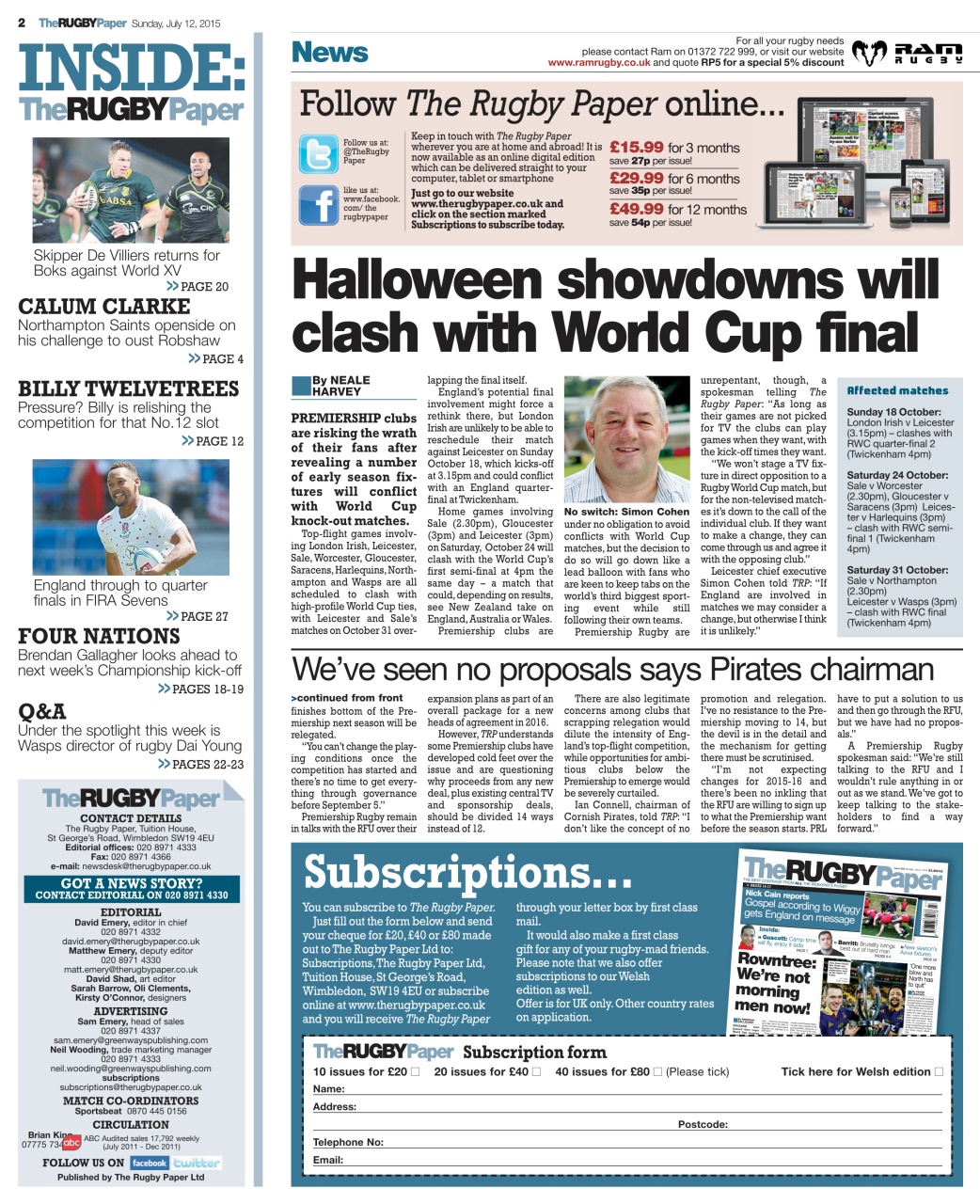The Rugby Paper Preview Pages