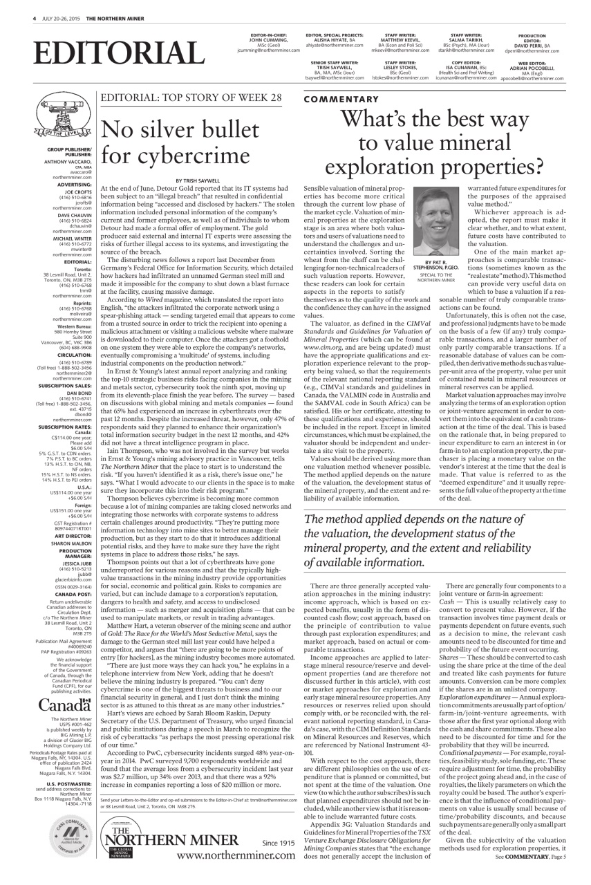 The Northern Miner Preview Pages