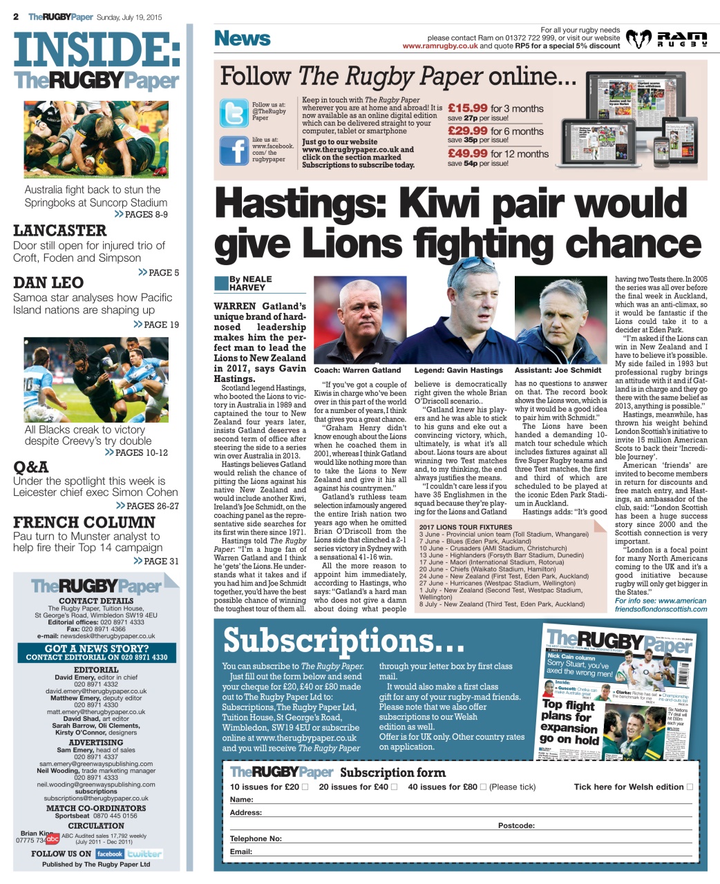 The Rugby Paper Preview Pages
