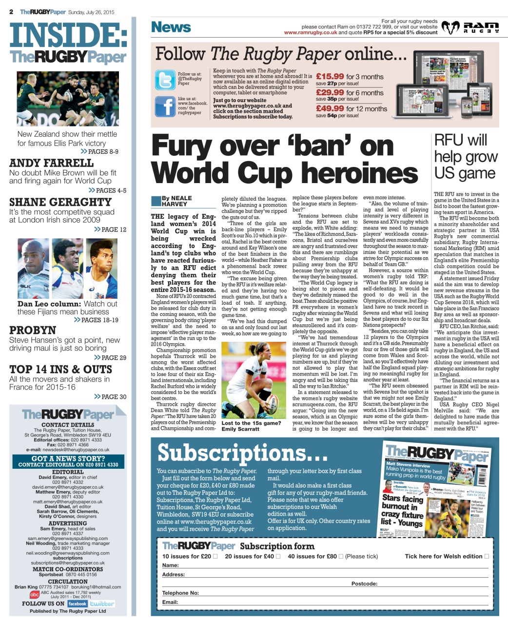 The Rugby Paper Preview Pages