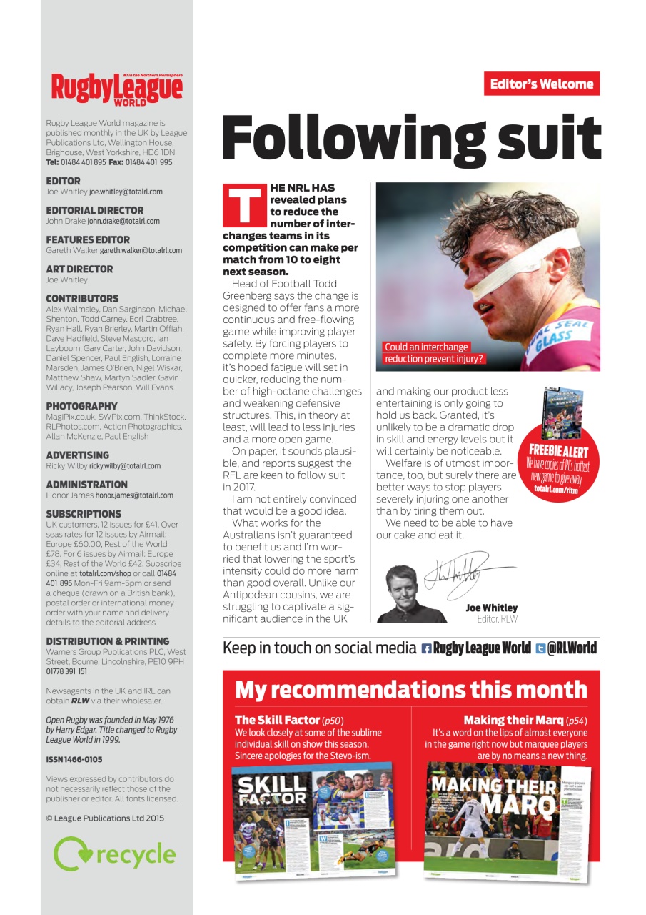 Rugby League World Preview Pages