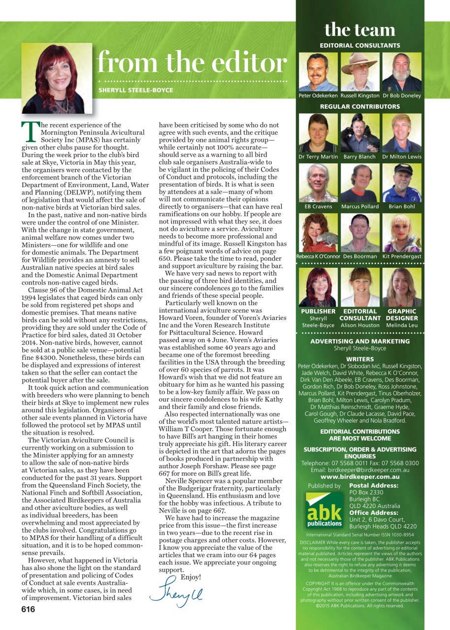 Australian Birdkeeper Magazine Preview Pages