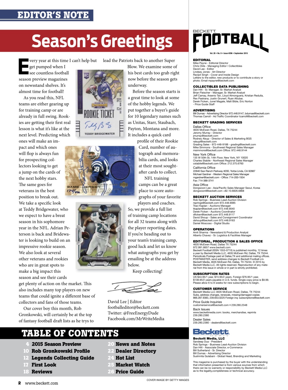 Beckett Football Magazine Preview Pages