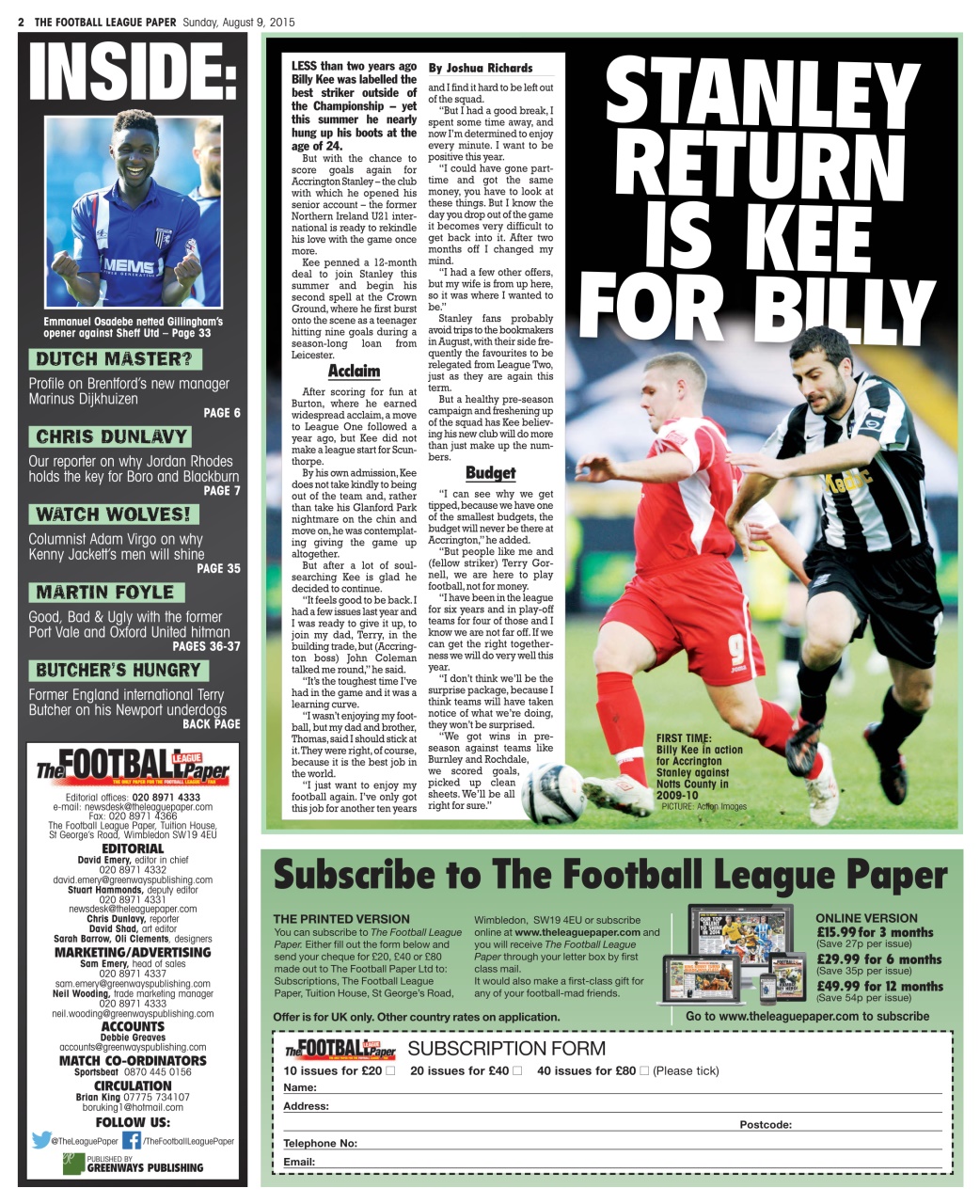 The Football League Paper Preview Pages