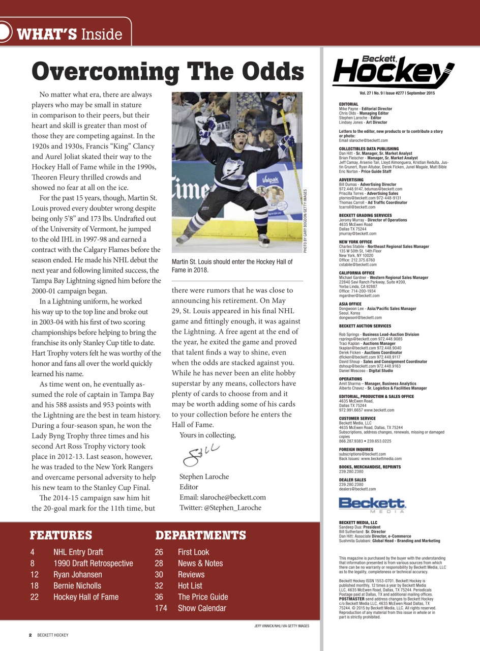 Beckett Hockey Magazine Preview Pages
