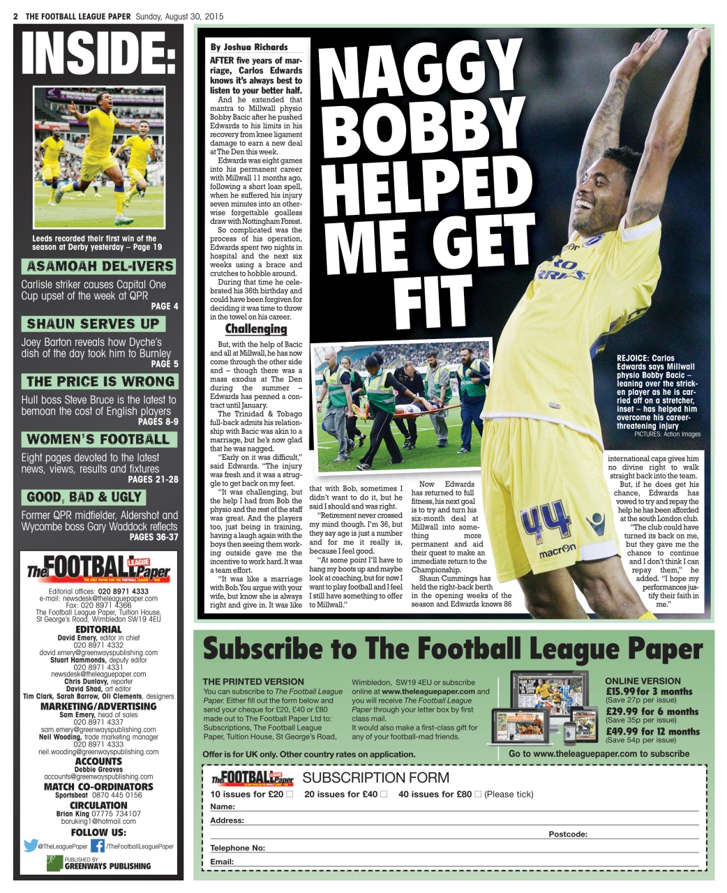 The Football League Paper Preview Pages