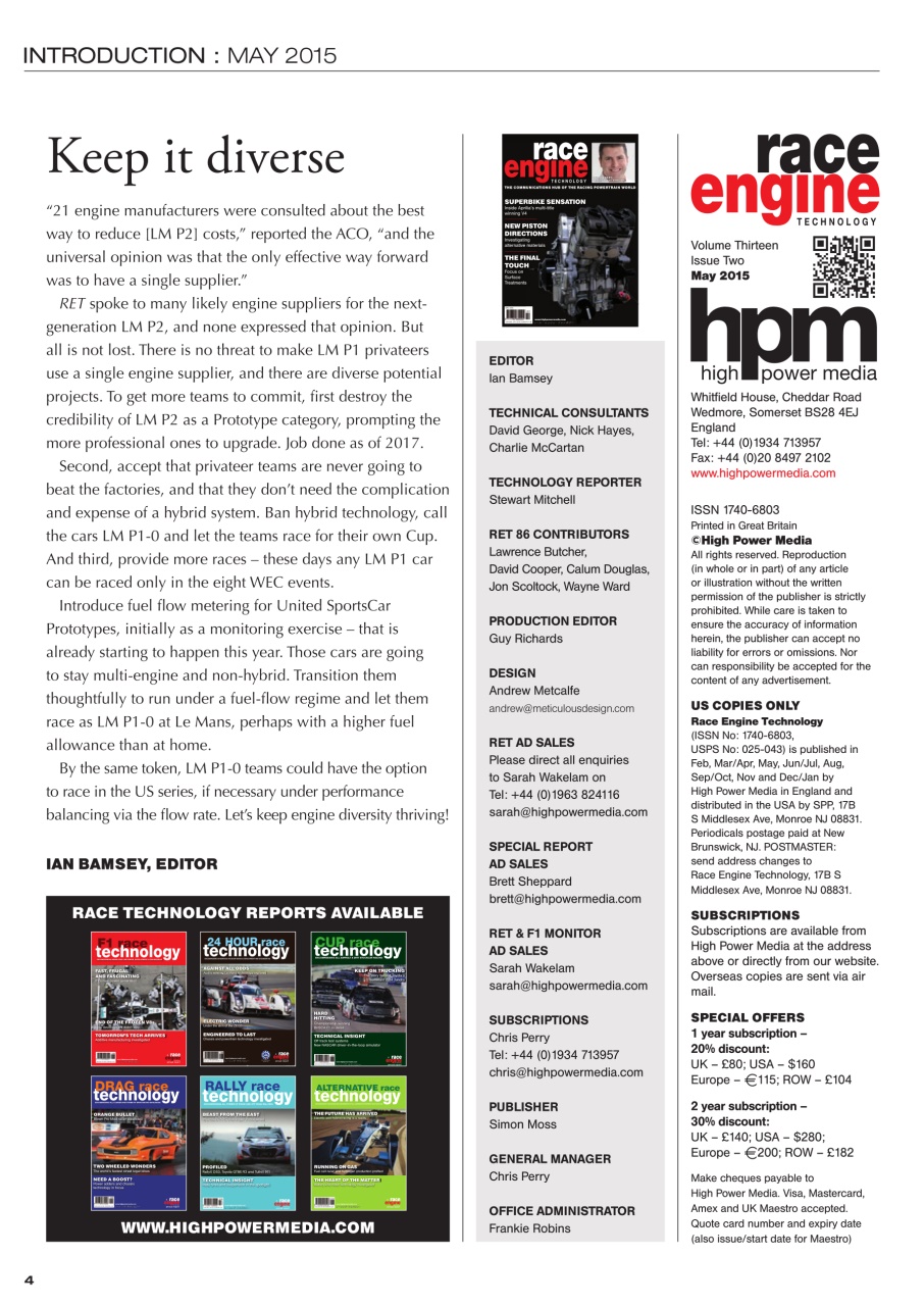 Race Engine Technology Preview Pages