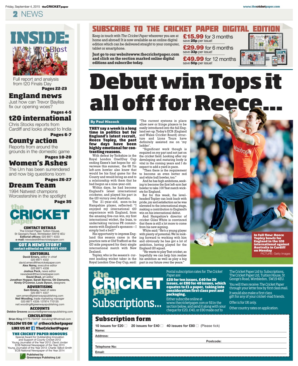 The Cricket Paper Preview Pages
