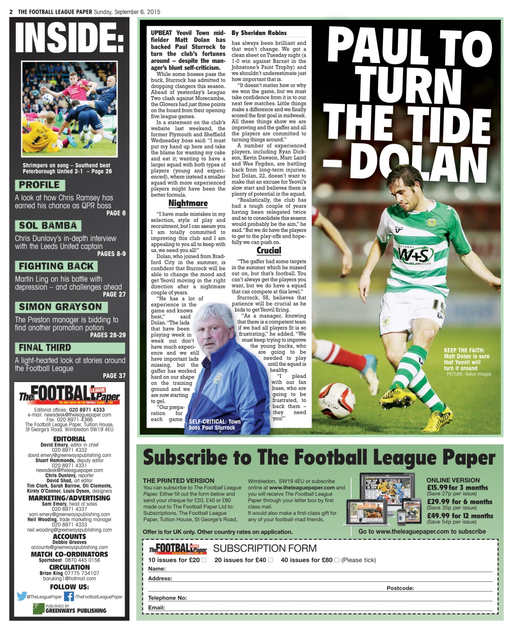The Football League Paper Preview Pages