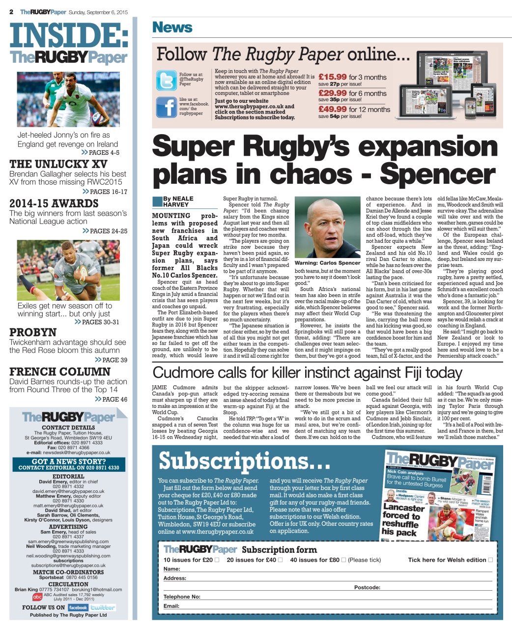 The Rugby Paper Preview Pages
