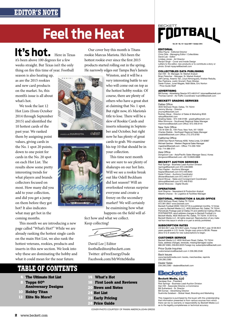 Beckett Football Magazine Preview Pages