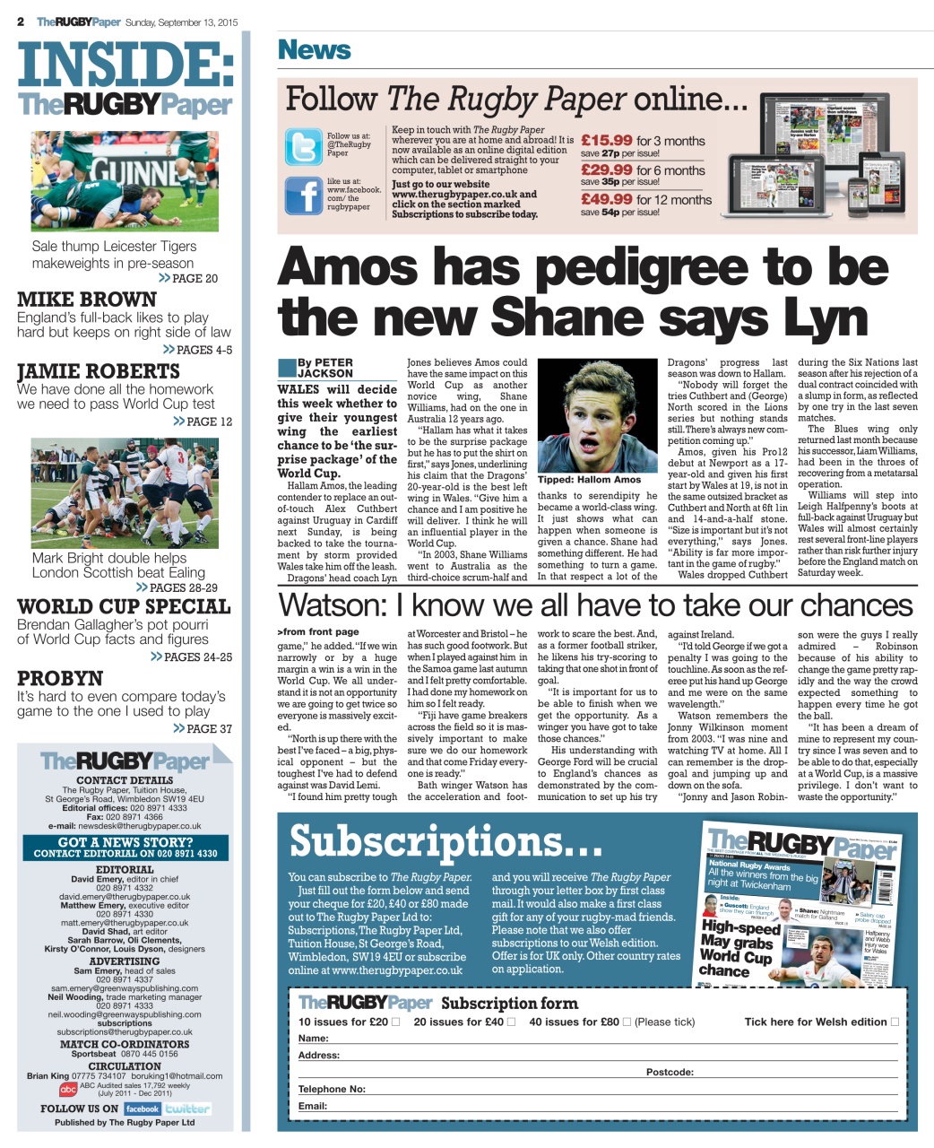 The Rugby Paper Preview Pages