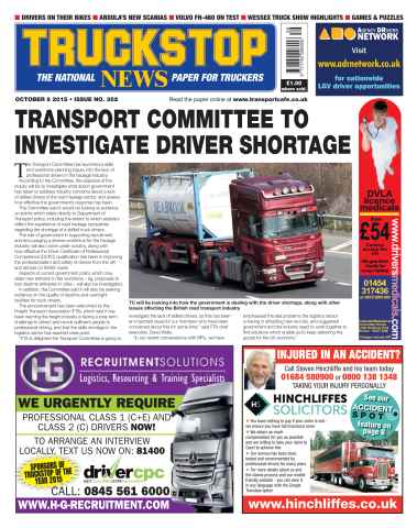 Truckstop News issue No. 352 Transport Committee to Investigate Driver Shortage