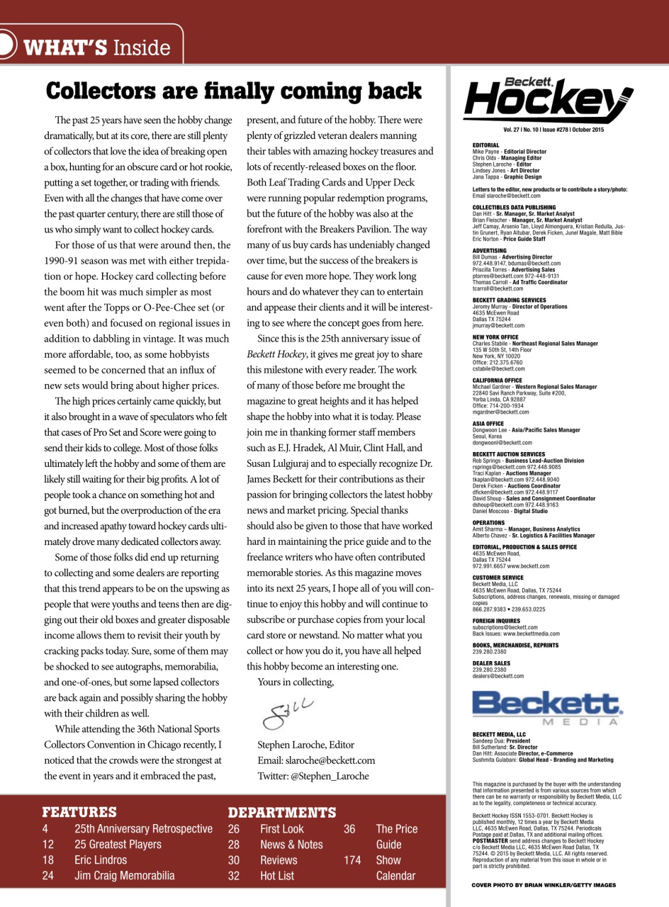 Beckett Hockey Magazine Preview Pages