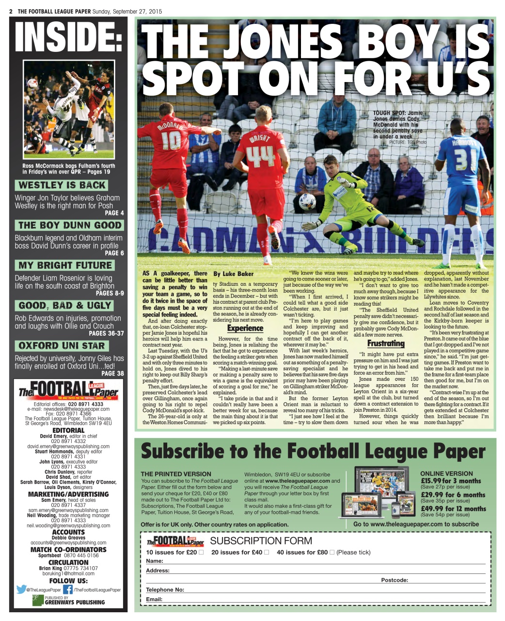 The Football League Paper Preview Pages