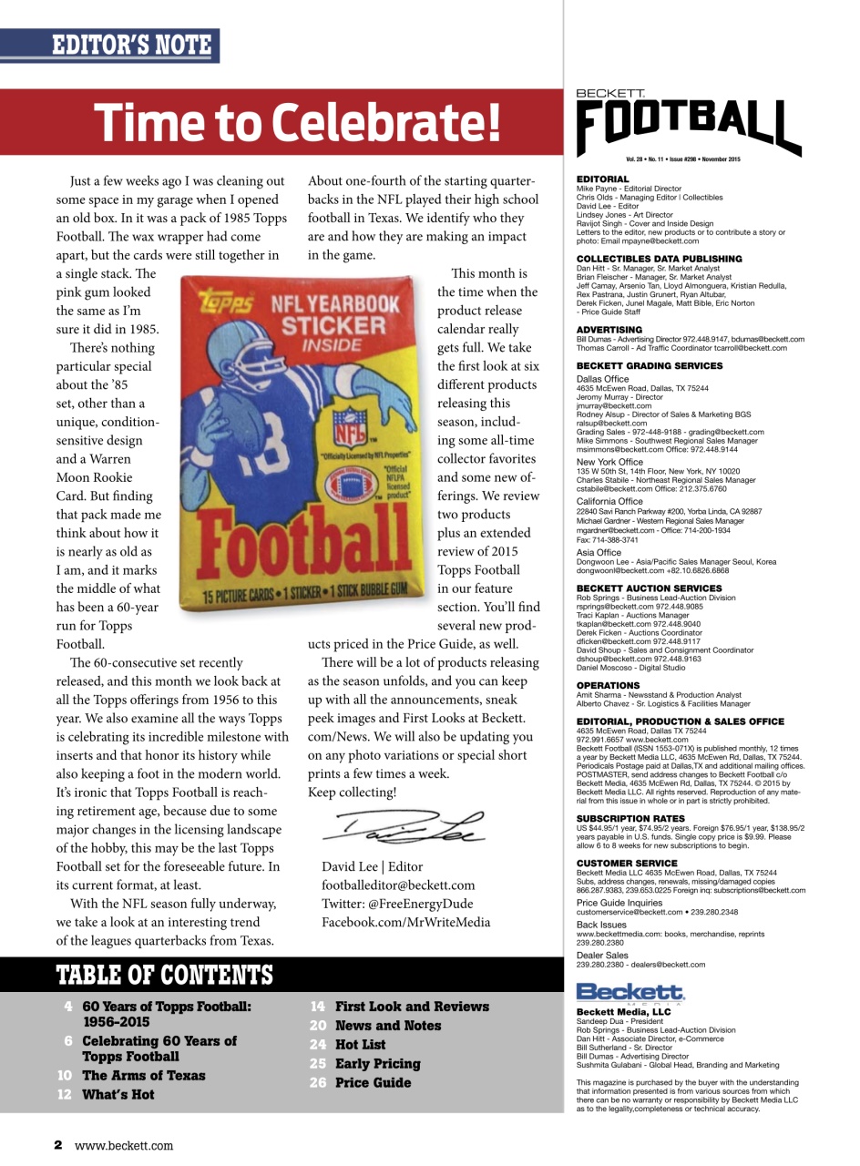 Beckett Football Magazine Preview Pages