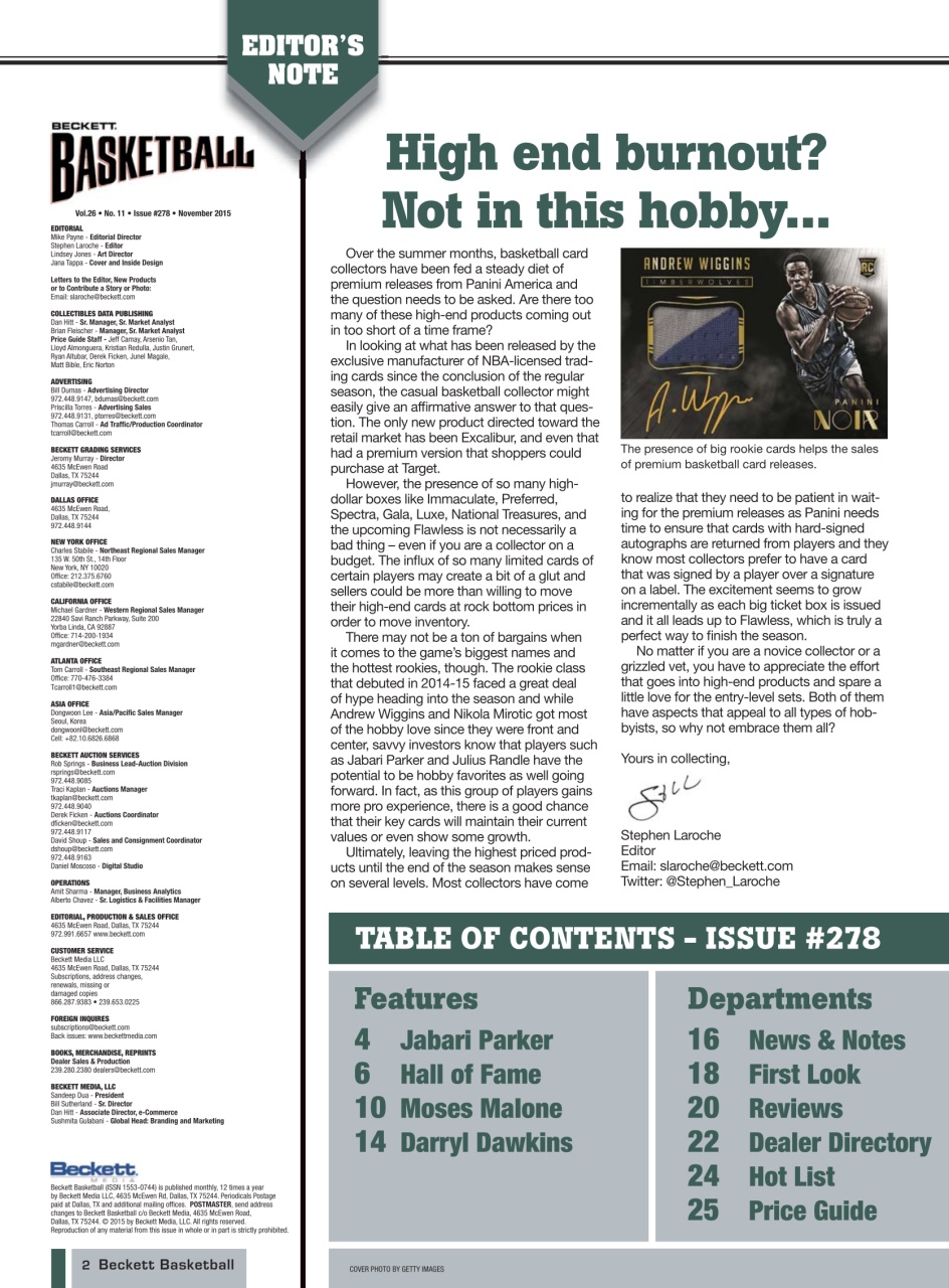 Beckett Basketball Magazine Preview Pages
