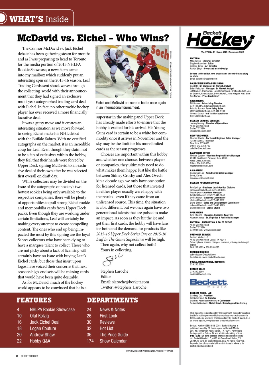 Beckett Hockey Magazine Preview Pages