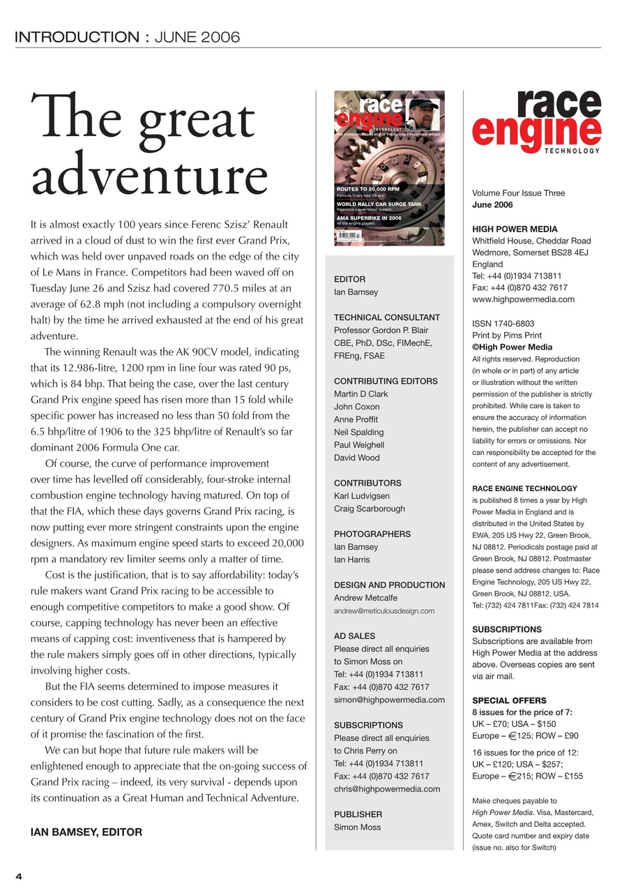 Race Engine Technology Preview Pages