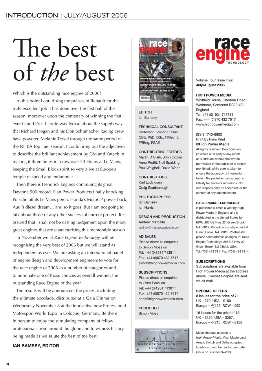 Race Engine Technology Preview Pages