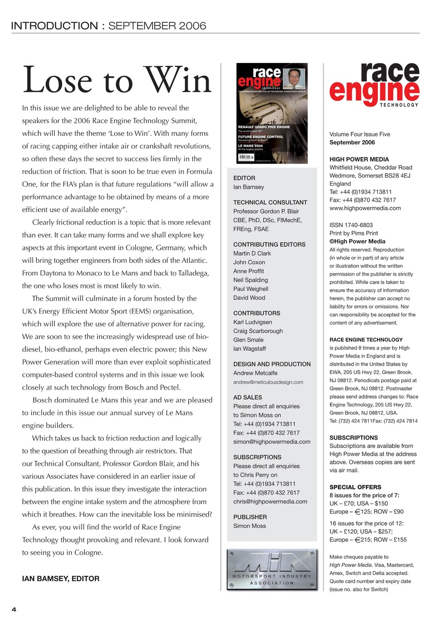 Race Engine Technology Preview Pages