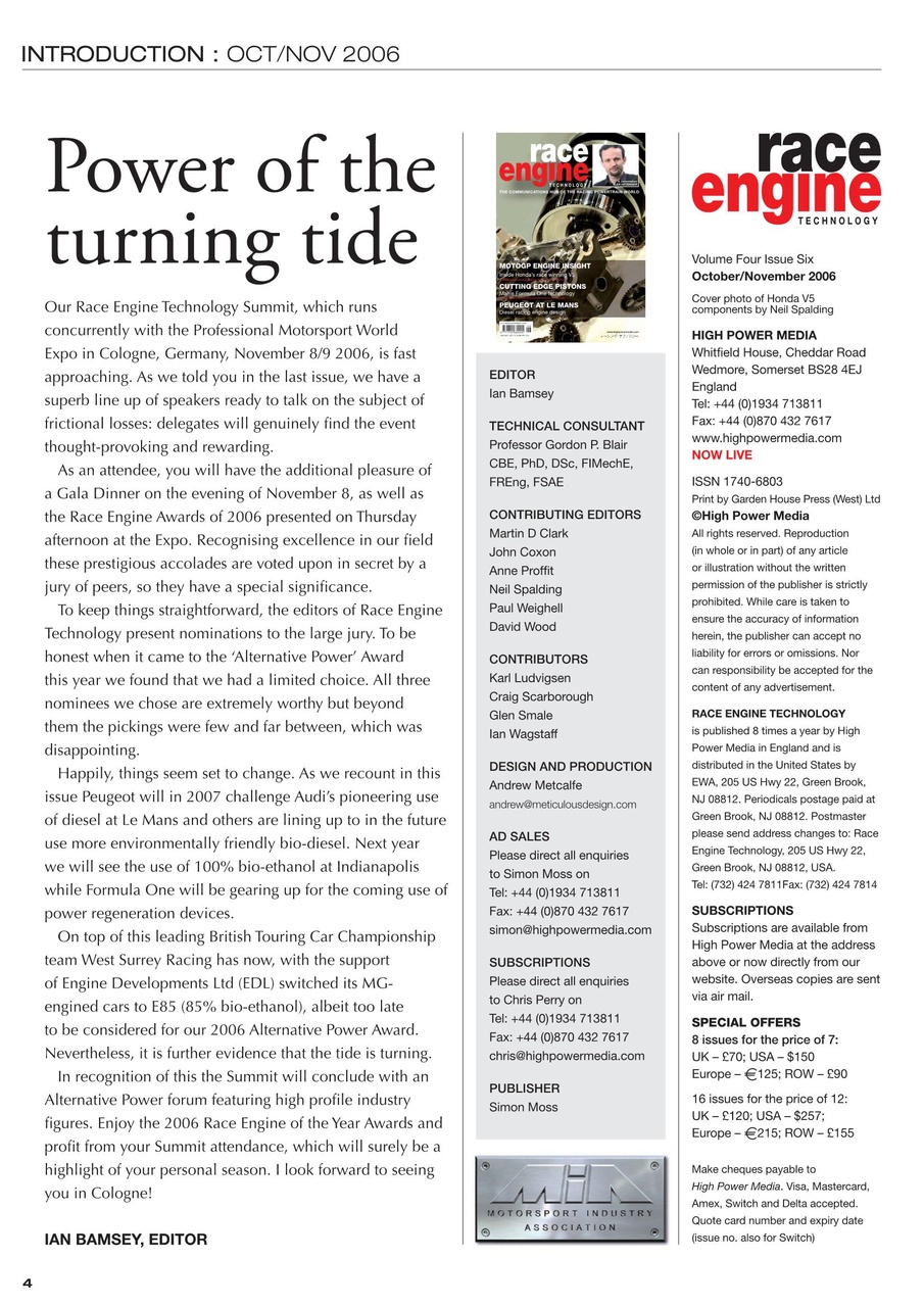 Race Engine Technology Preview Pages