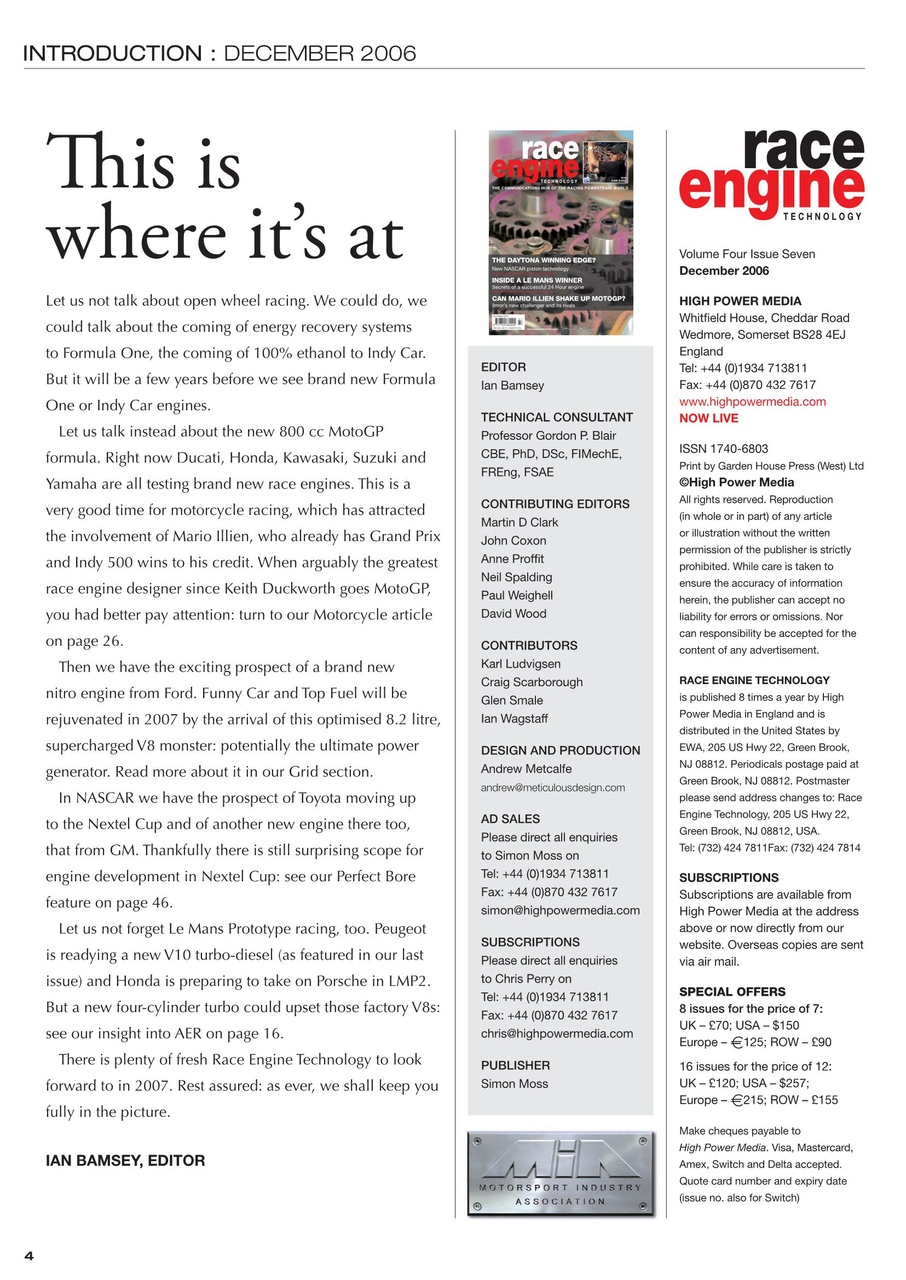 Race Engine Technology Preview Pages