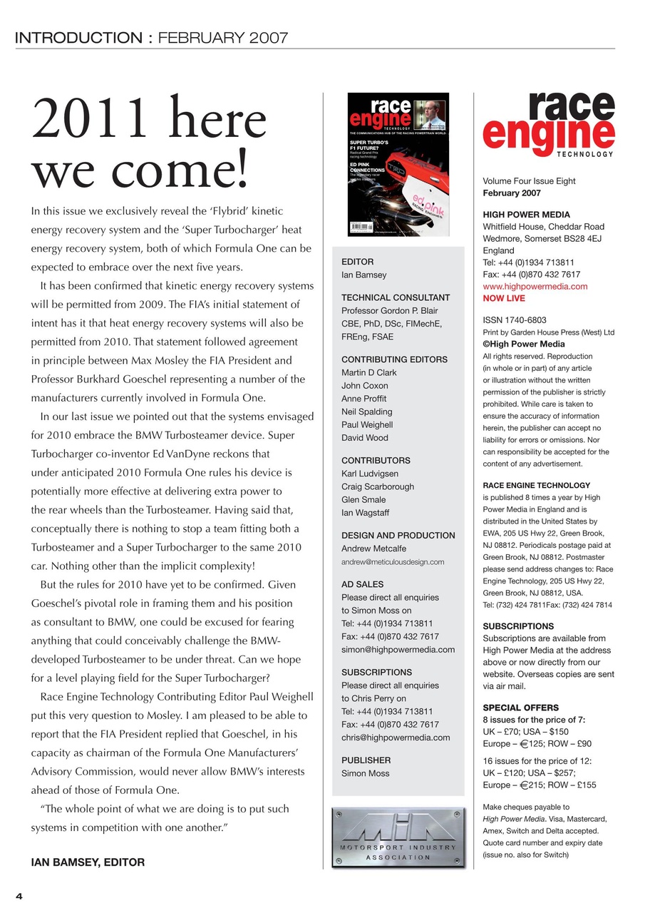 Race Engine Technology Preview Pages