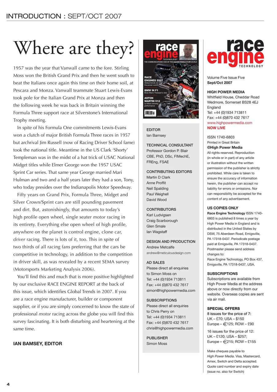 Race Engine Technology Preview Pages