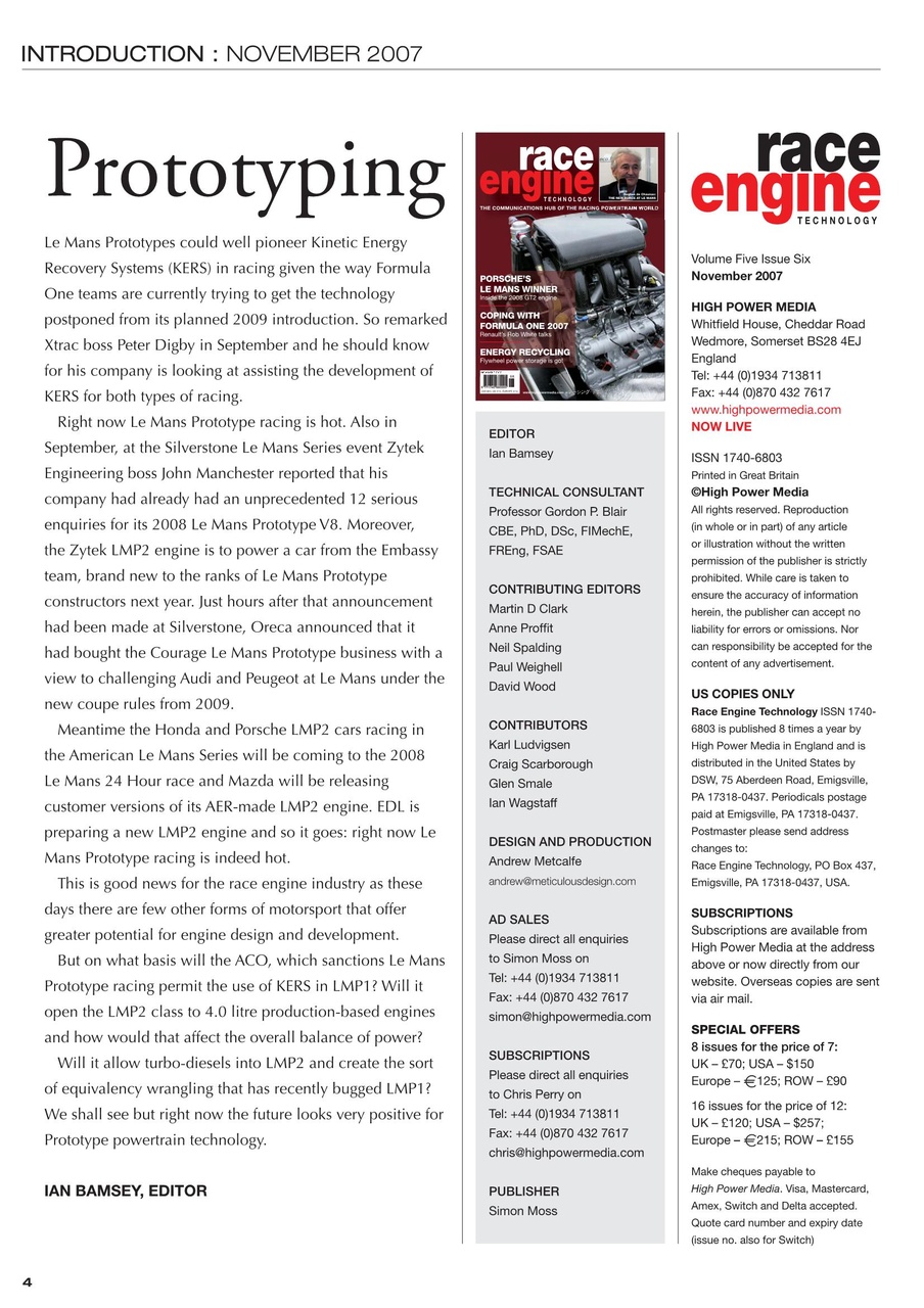 Race Engine Technology Preview Pages