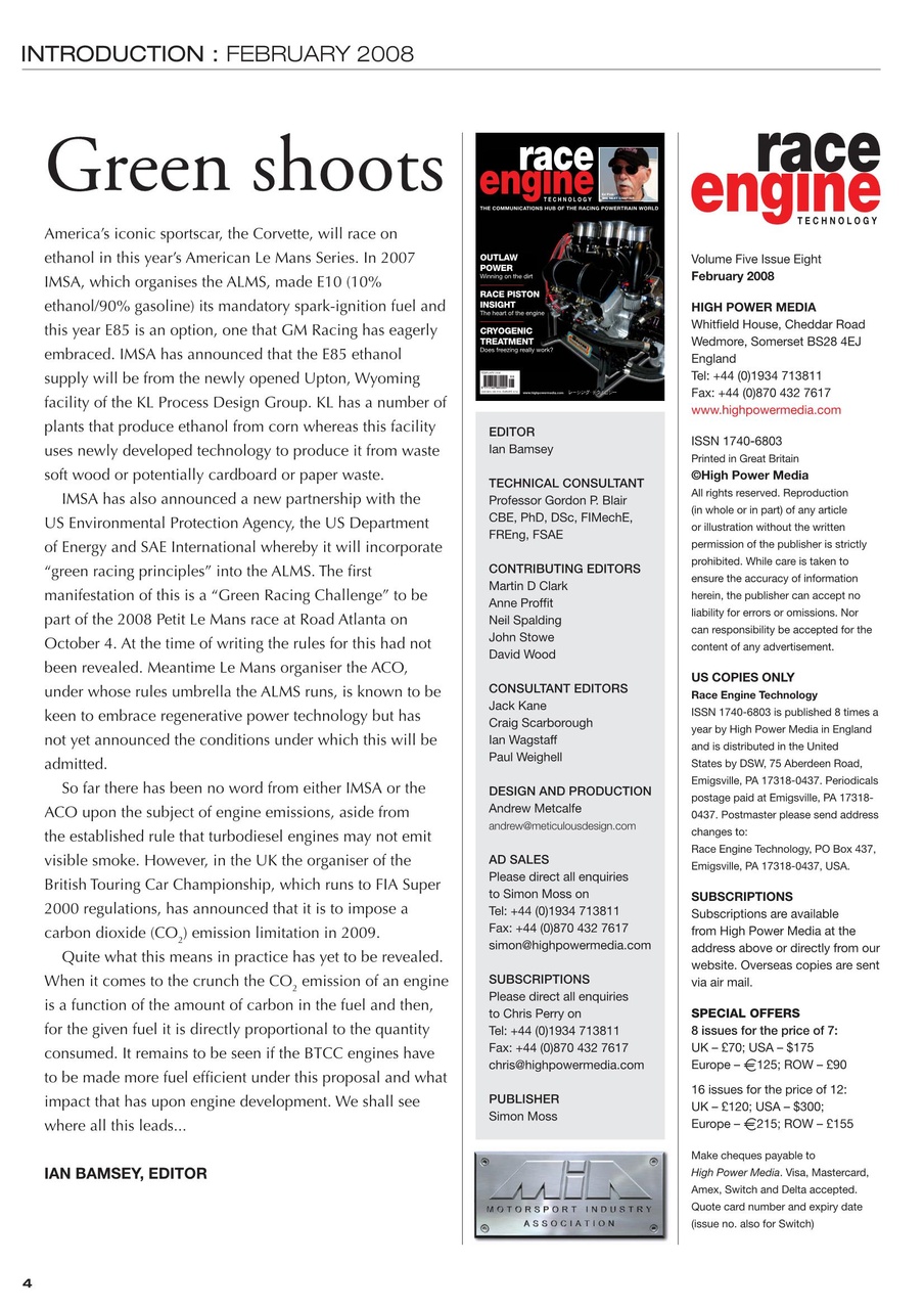 Race Engine Technology Preview Pages