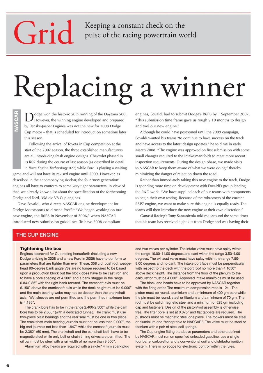 Race Engine Technology Preview Pages