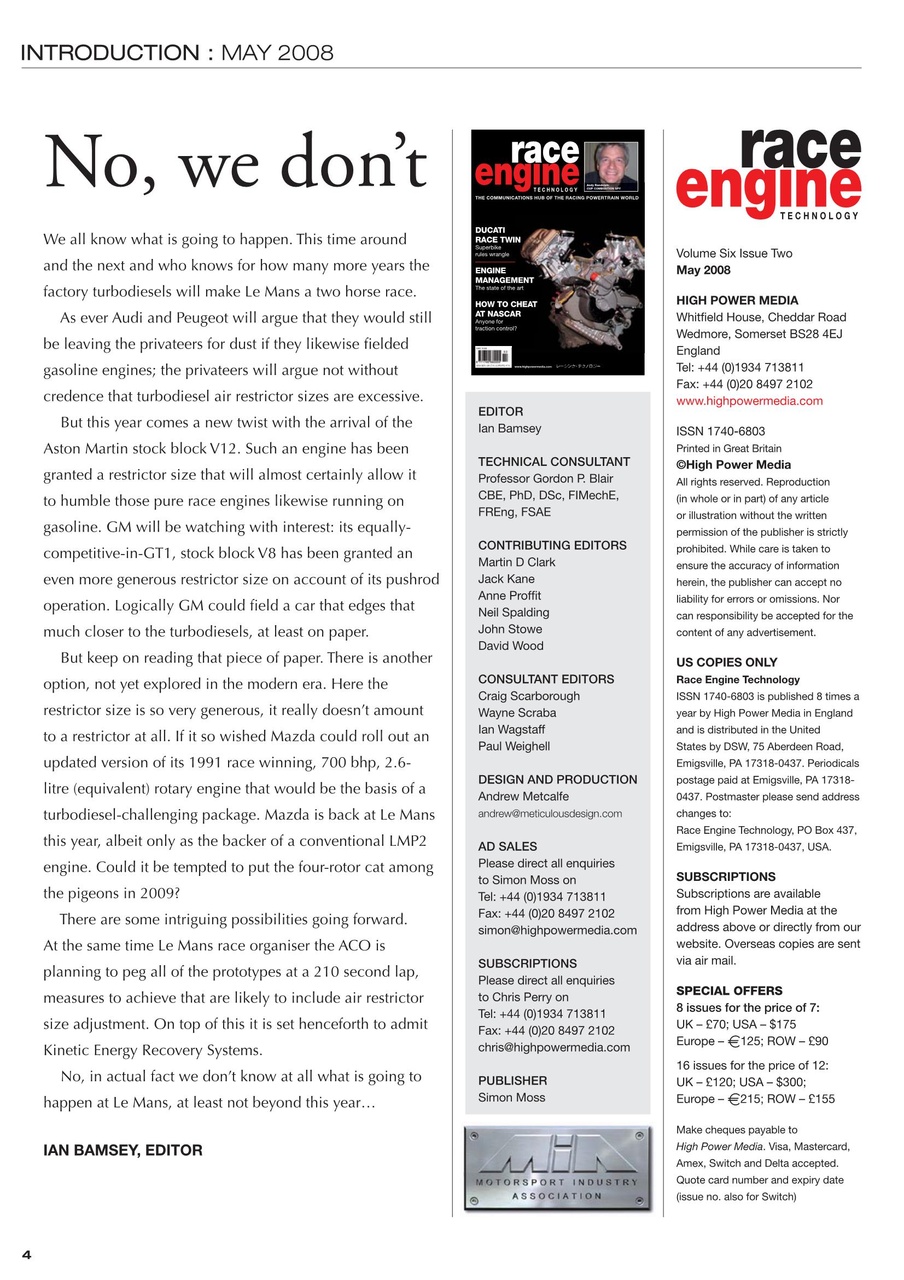 Race Engine Technology Preview Pages