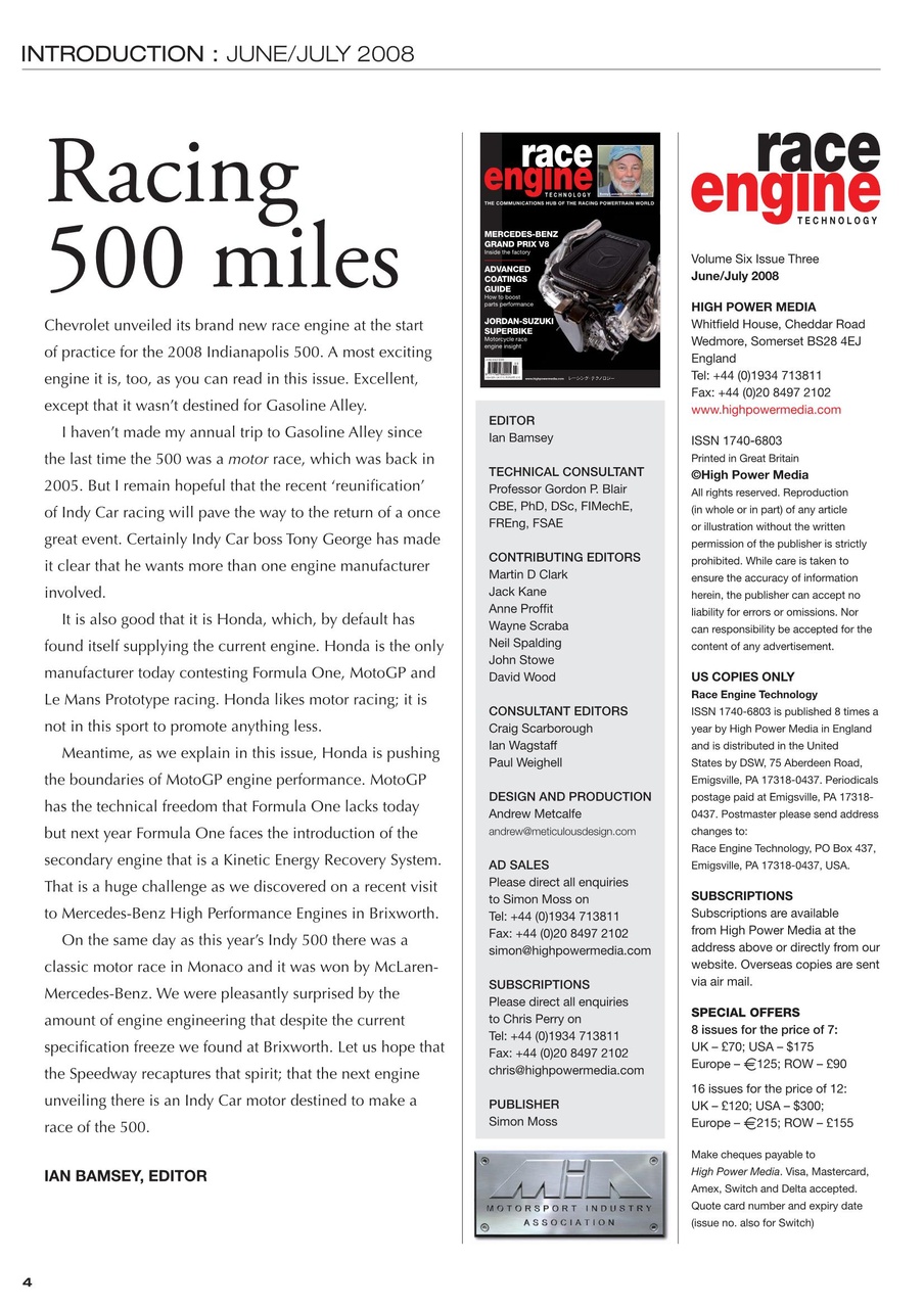 Race Engine Technology Preview Pages