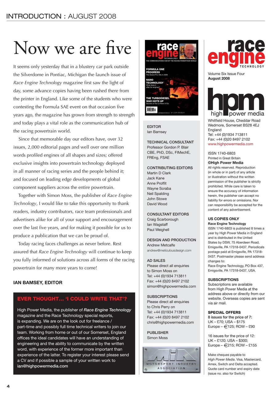 Race Engine Technology Preview Pages