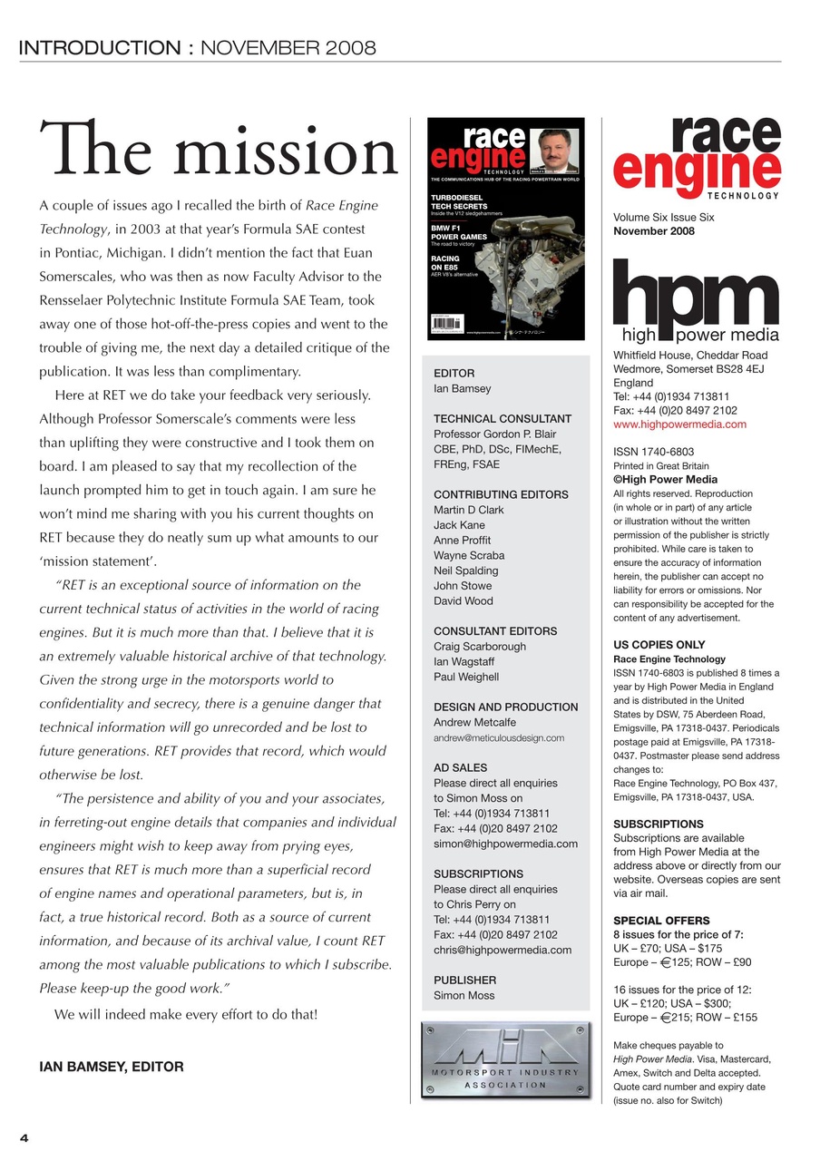 Race Engine Technology Preview Pages