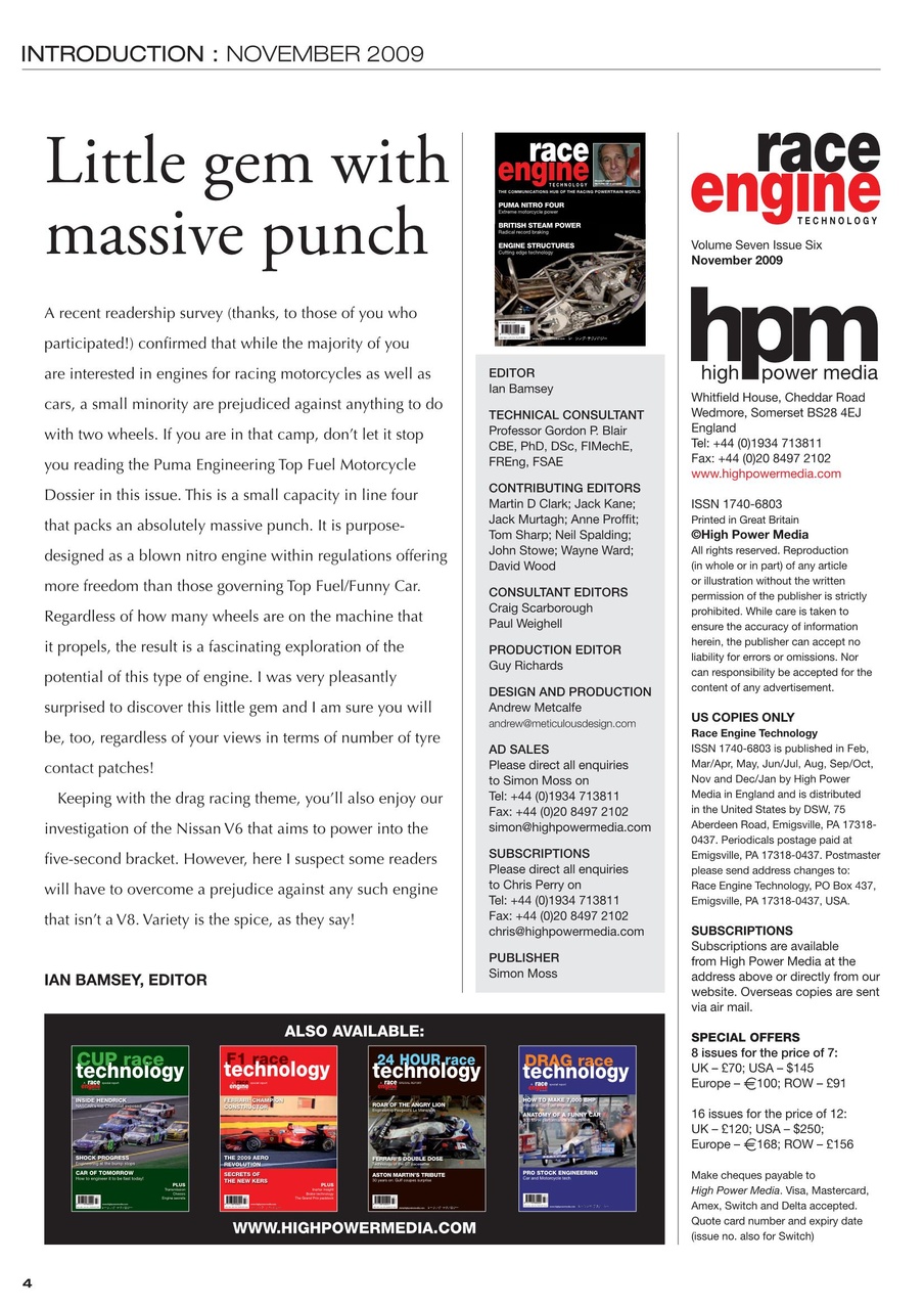 Race Engine Technology Preview Pages