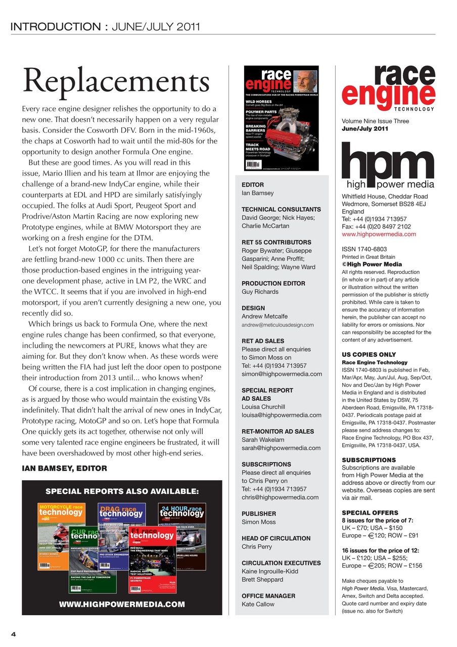 Race Engine Technology Preview Pages