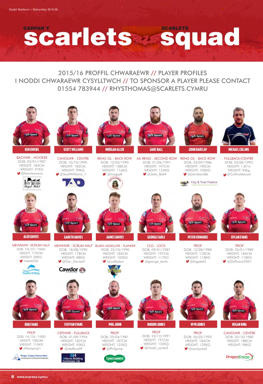Scarlets Matchday Programme Preview Pages