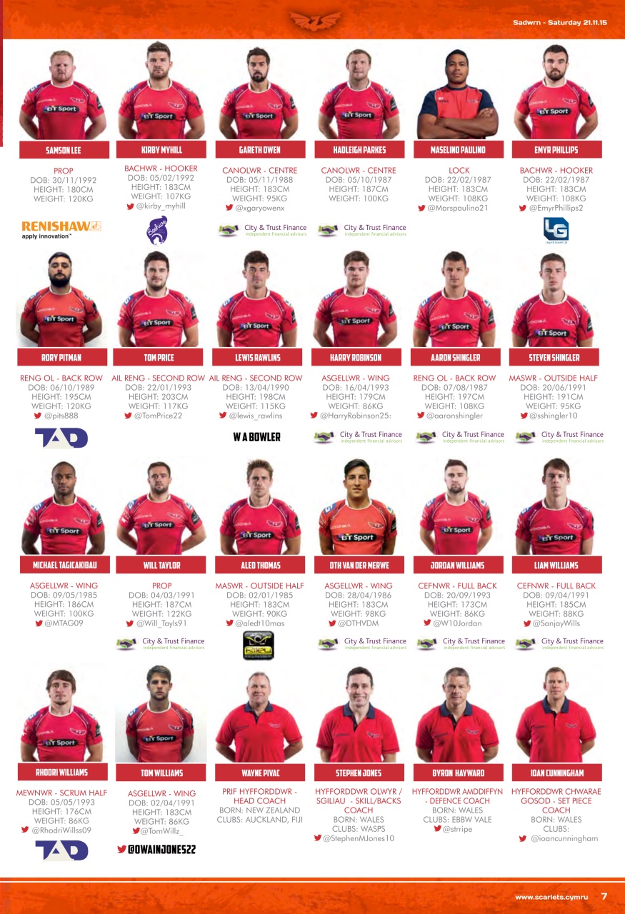 Scarlets Matchday Programme Preview Pages