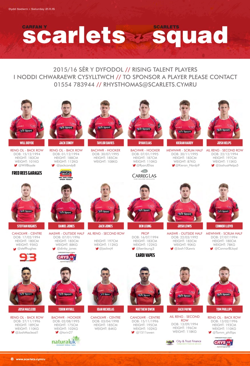 Scarlets Matchday Programme Preview Pages