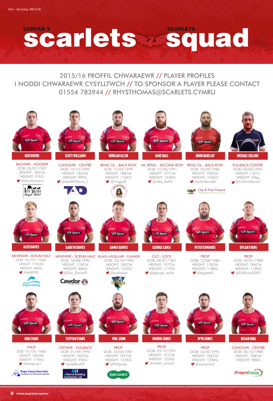 Scarlets Matchday Programme Preview Pages