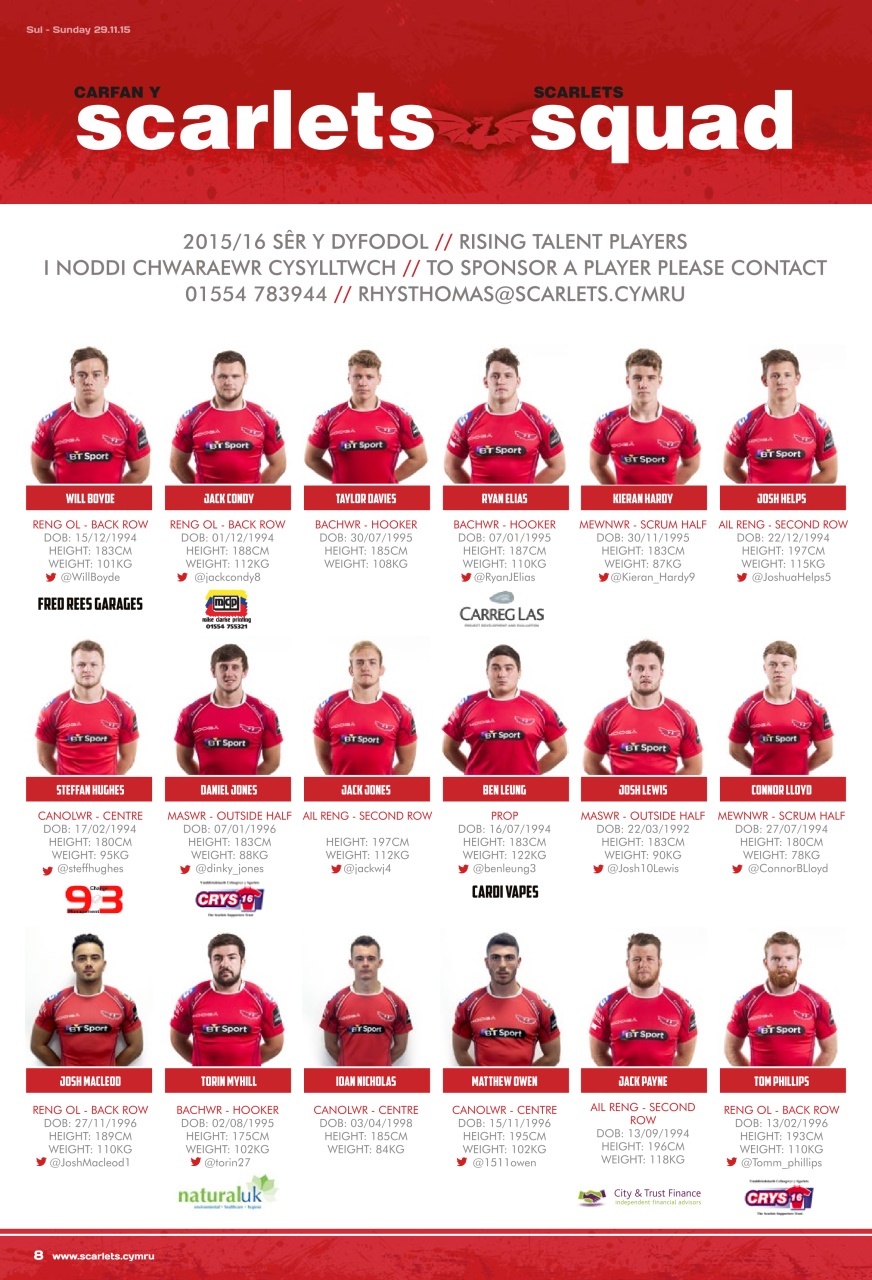 Scarlets Matchday Programme Preview Pages